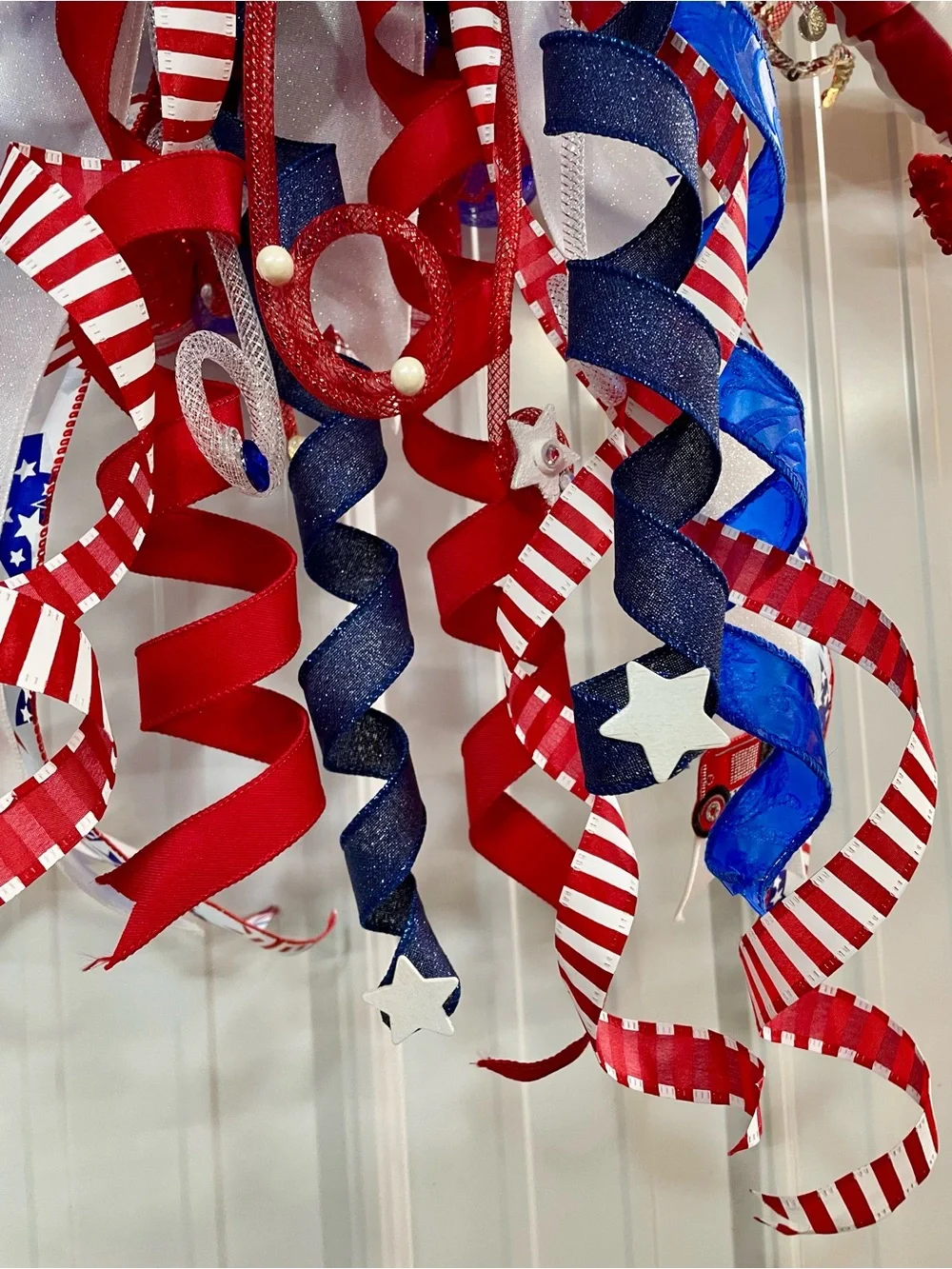 USA Patriotic Red, White & Blue Holiday Door Swag - Americana Wreath